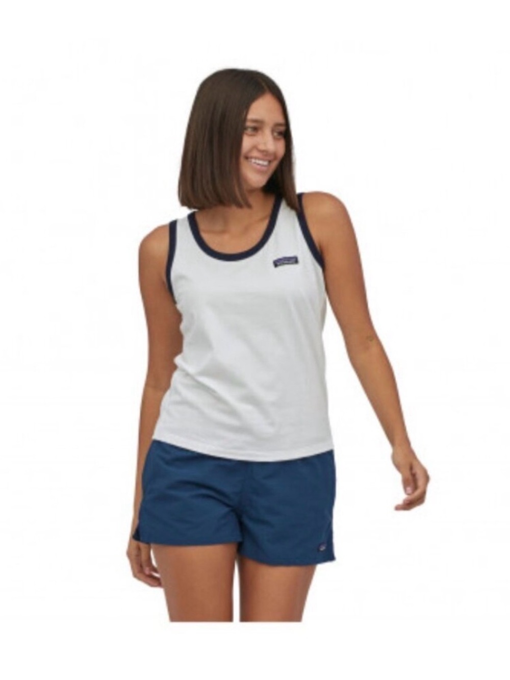 Patagonia White Tank with Navy Trim